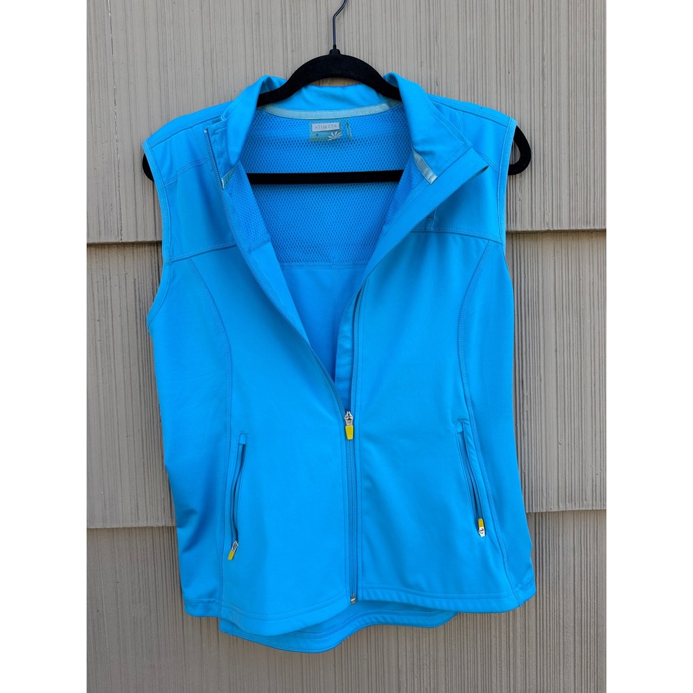 Athleta Womens Cyan Blue Full Zip Cycling Vest Reflective Pockets Size M